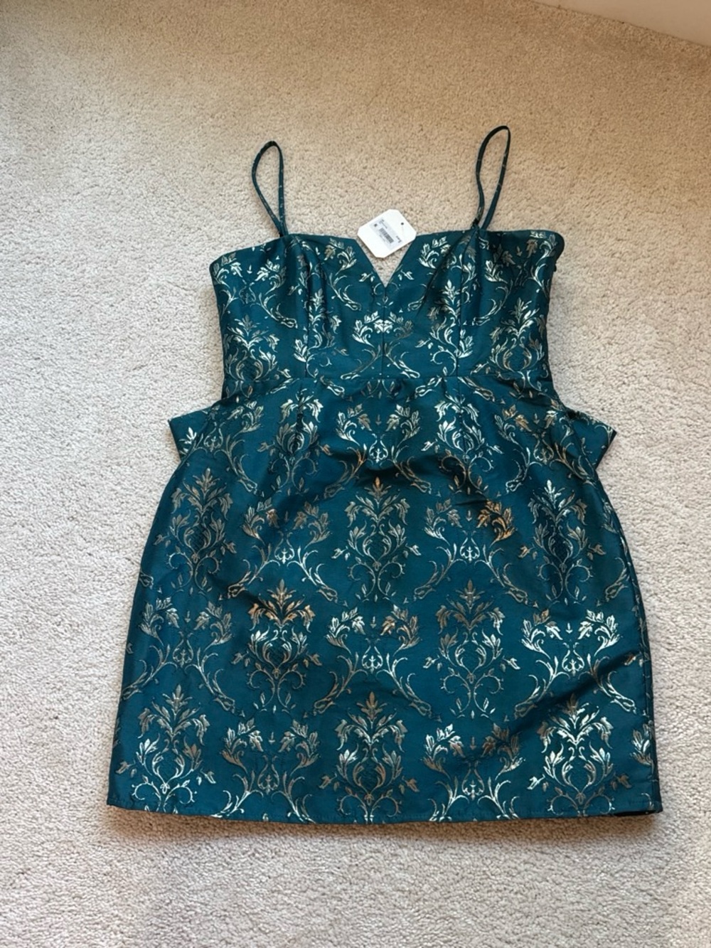 Altar'd State Teal Green and Gold Brocade Mini Dress